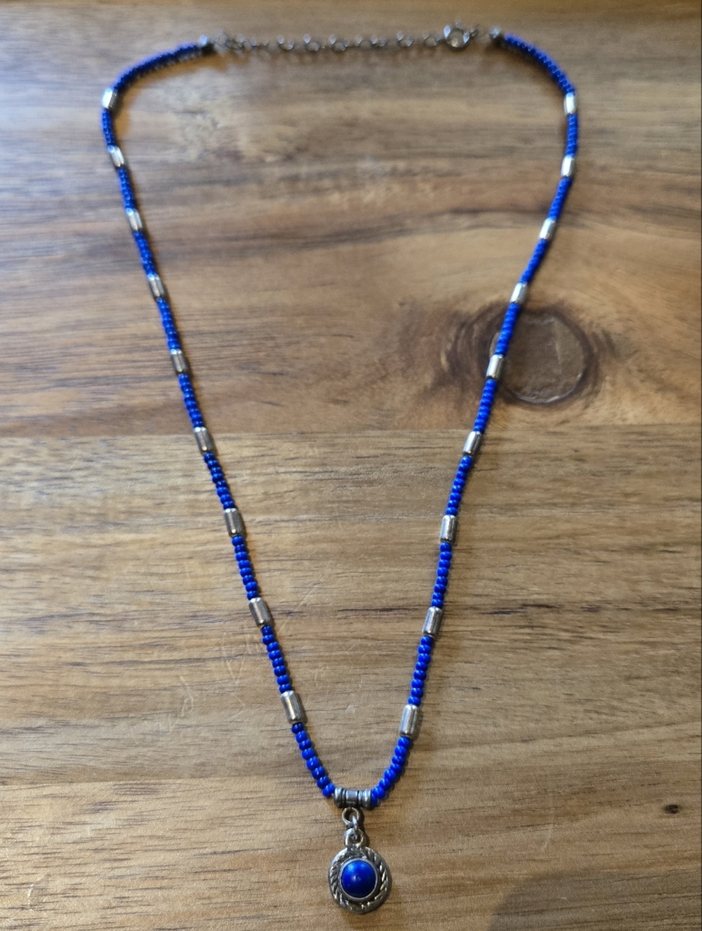 Blue Beaded Pendant Necklace